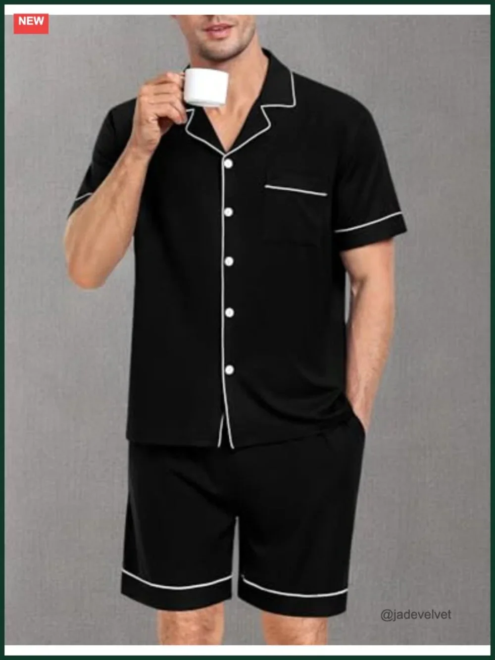 Men's Short Sleeve Pajama Set Button Down Soft Modal Loungewear 2 PCS with